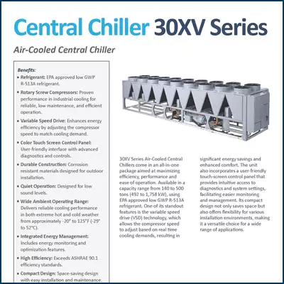 30XV Series outdoor central chiller 140 to 500 ton